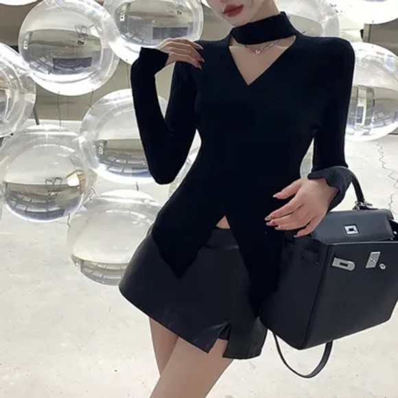 NWOT Chocker Neck Strap Slim Fitting Sweater - Picture 2 of 6